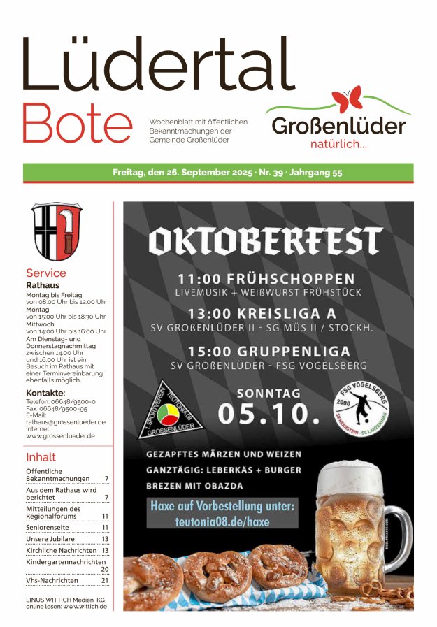 Wochenblatt mit öffentlichen Bekanntmachungen der Gemeinde Großenlüder Titelblatt 39/2025