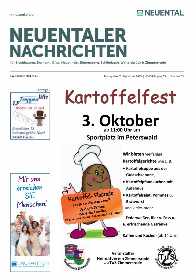 Neuentaler Nachrichten Titelblatt 39/2025