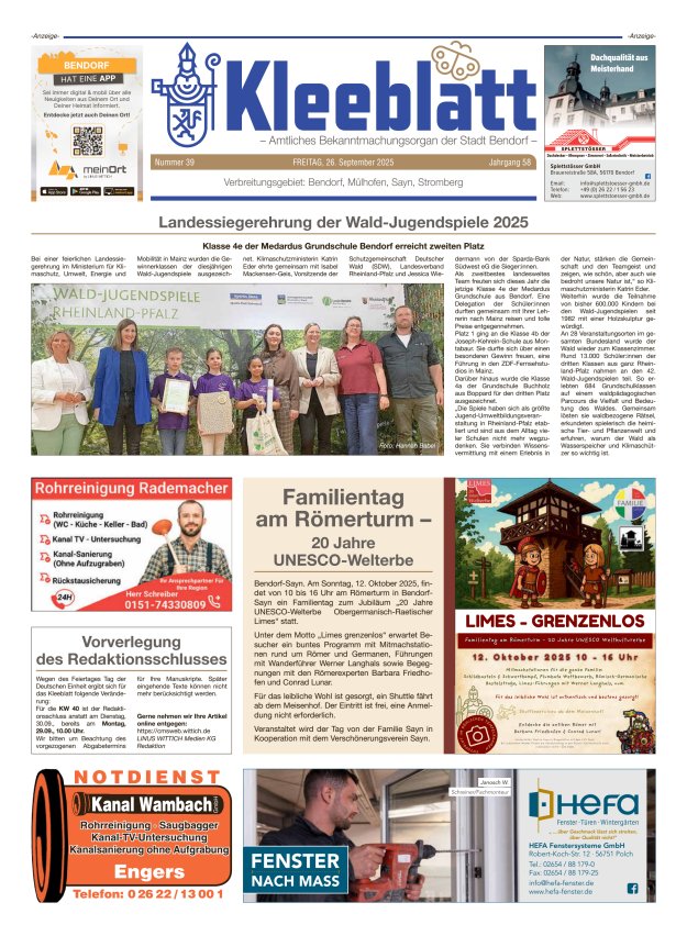 Kleeblatt - Amtliches Bekanntmachungsorgan der Stadt Bendorf Titelblatt 39/2025