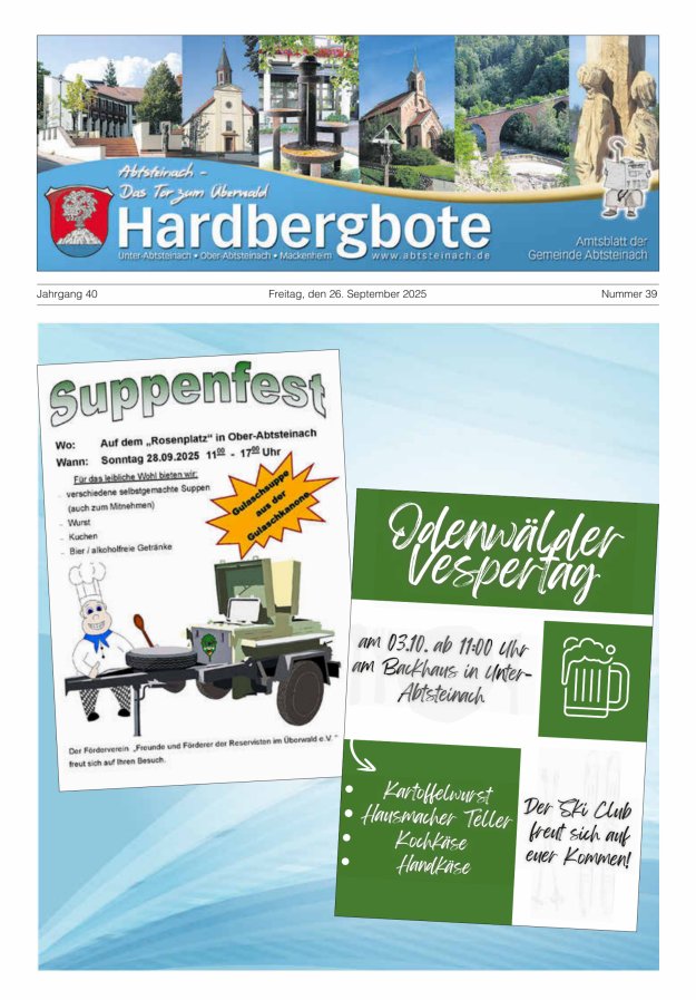 Hardbergbote - Mitteilungsblatt der Gemeinde Abtsteinach Titelblatt 39/2025