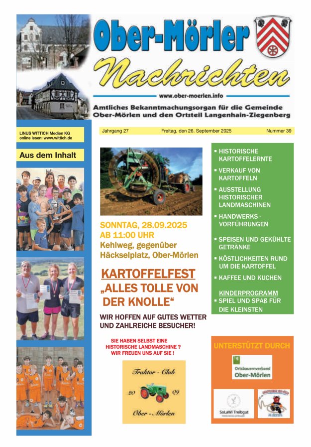 Ober-Mörler Nachrichten Titelblatt 39/2025