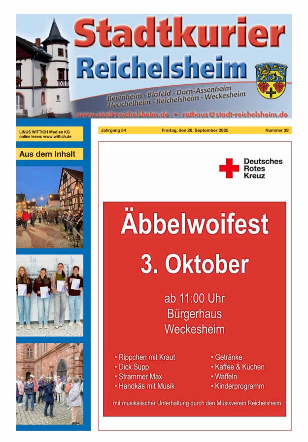 Stadtkurier Reichelsheim Titelblatt 39/2025