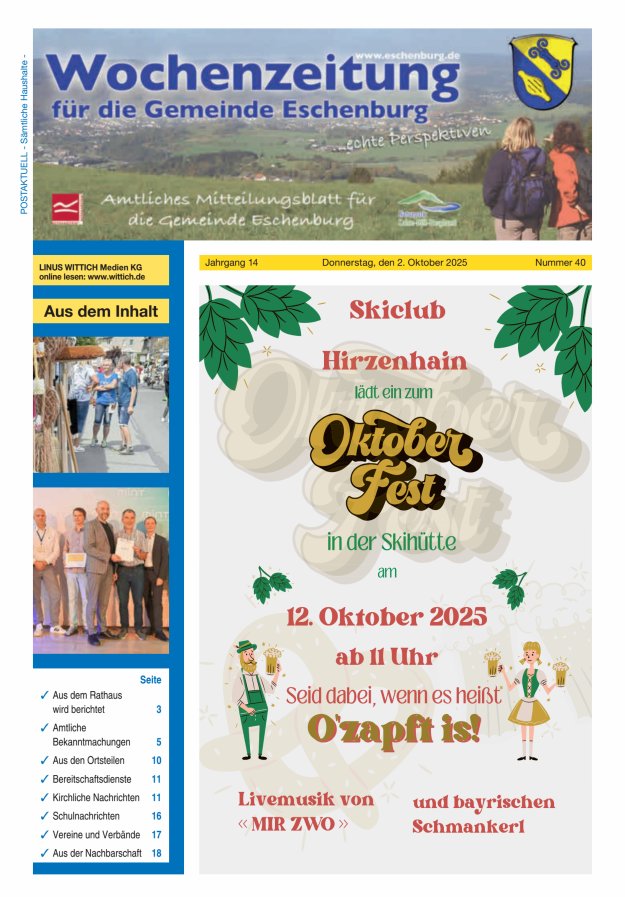 Wochenzeitung für die Gemeinde Eschenburg Titelblatt 40/2025