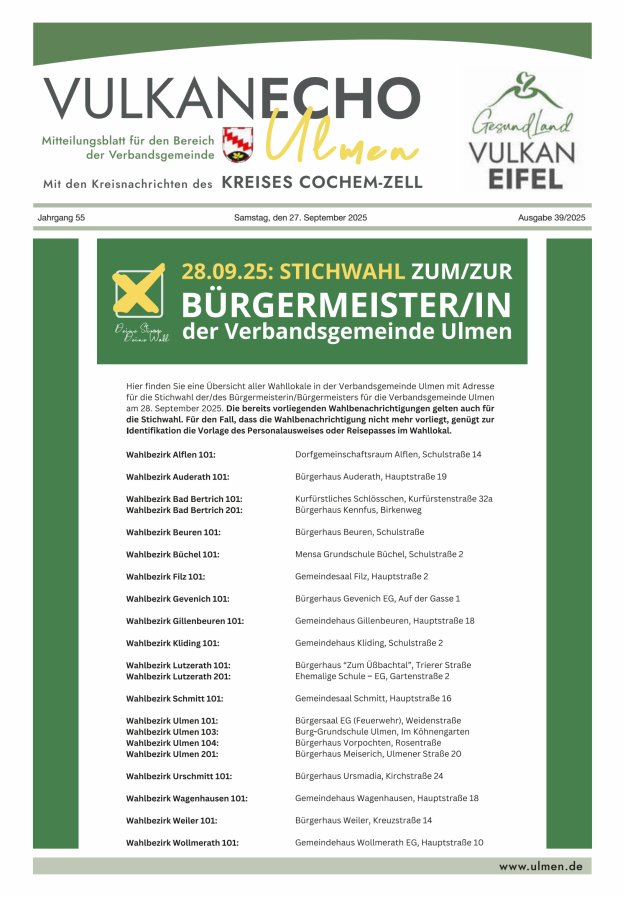 Vulkan Echo VG Ulmen Titelblatt 39/2025