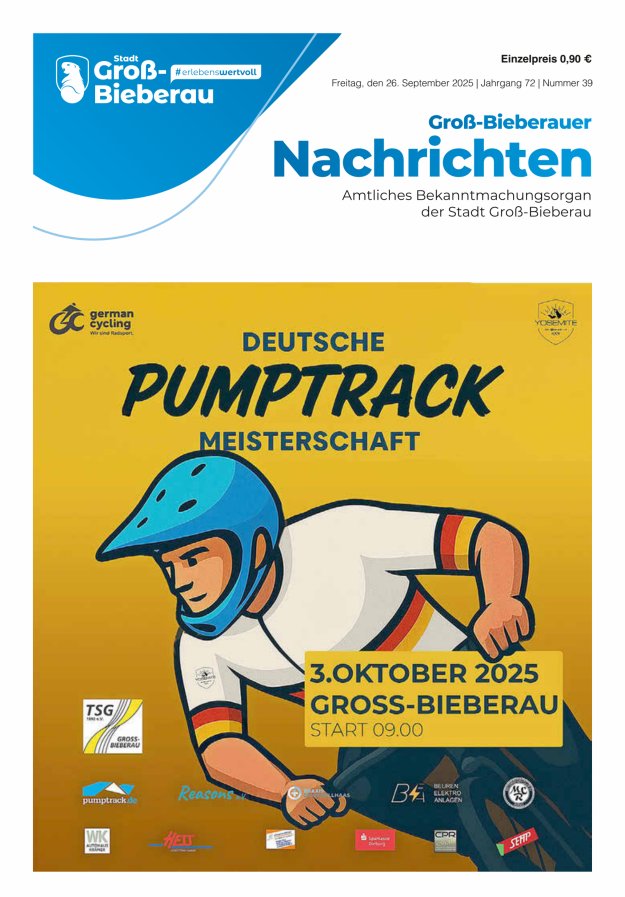 Groß-Bieberauer Nachrichten Titelblatt 39/2025