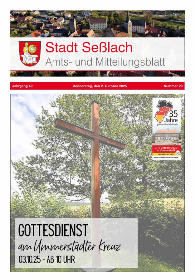 Amts- und Mitteilungsblatt Stadt Seßlach Titelblatt 20/2025