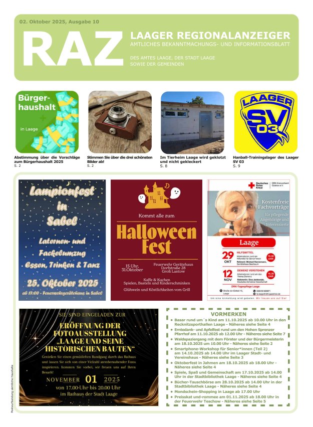 Laager Regionalanzeiger Titelblatt 10/2025
