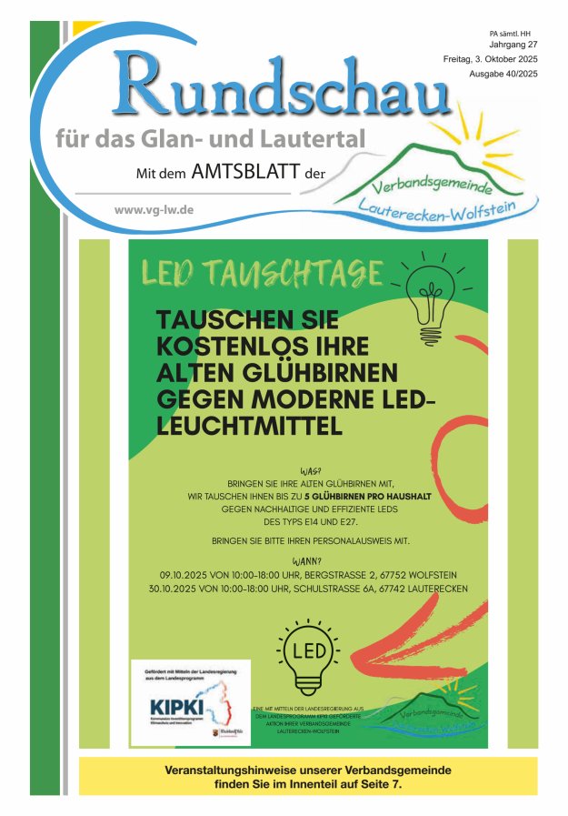 Rundschau für das Glan- und Lautertal Titelblatt 40/2025