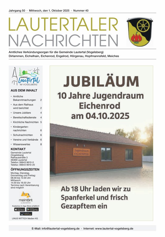 Lautertaler Nachrichten Titelblatt 40/2025