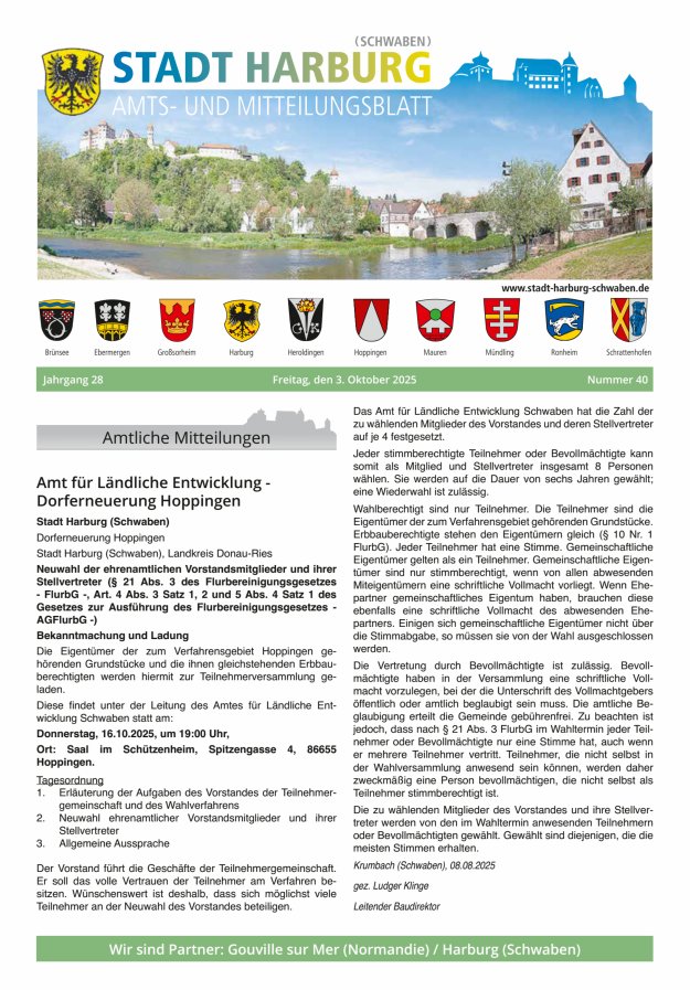 Amts- und Mitteilungsblatt der Stadt Harburg Titelblatt 40/2025