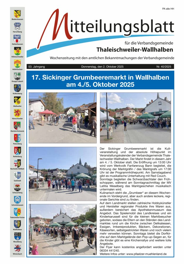 Mitteilungsblatt VG Thaleischweiler-Wallhalben Titelblatt 40/2025