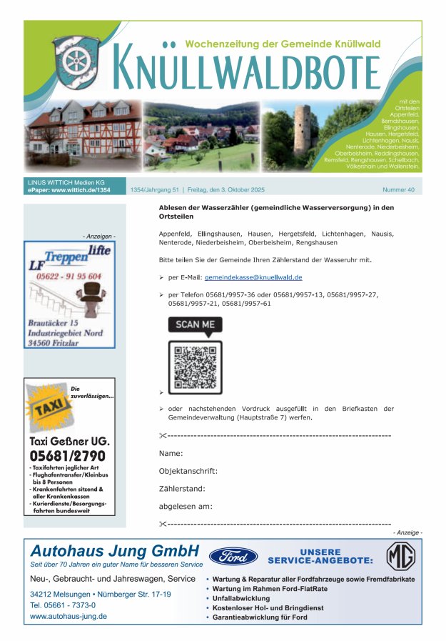 Knüllwaldbote Titelblatt 40/2025