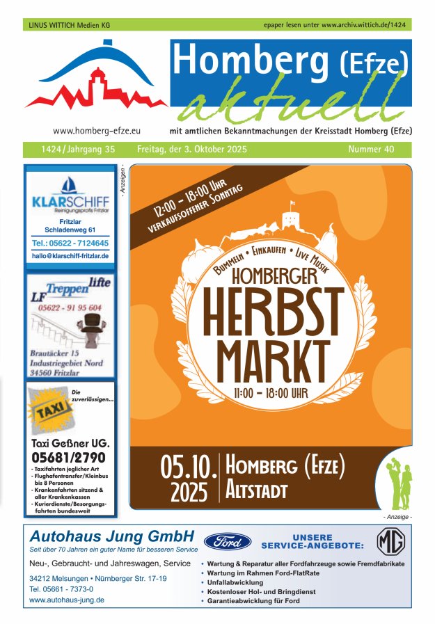 Homberg Efze aktuell Titelblatt 40/2025