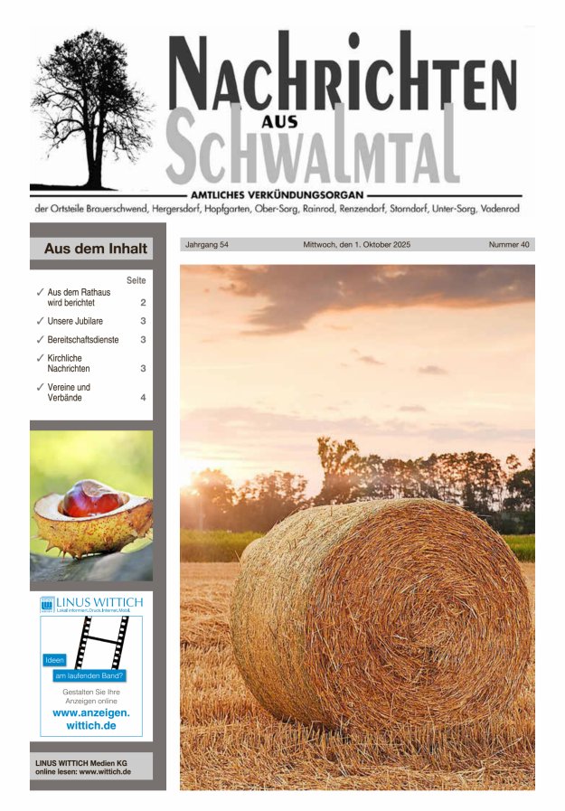 Nachrichten aus Schwalmtal Titelblatt 40/2025