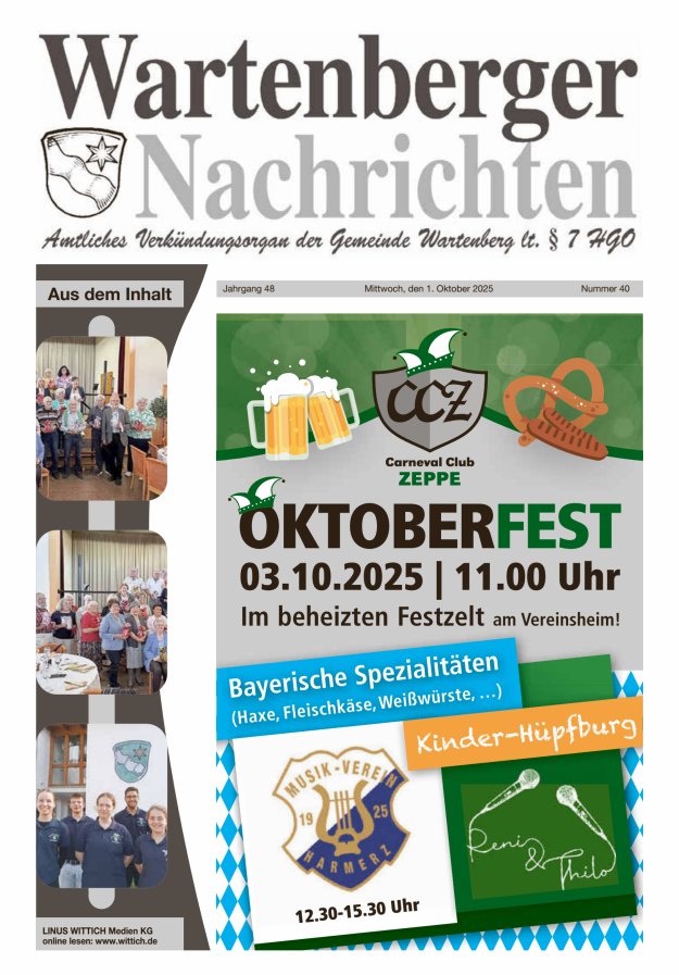 Wartenberger Nachrichten Titelblatt 40/2025