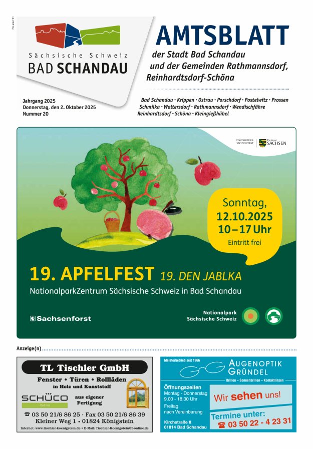 Amtsblatt der Stadt Bad Schandau und der Gemeinden Titelblatt 20/2025