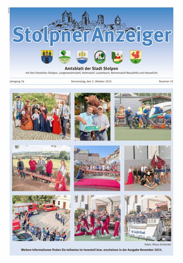 Stolpner Anzeiger - Amtsblatt der Stadt Stolpen mit den Ortsteilen Titelblatt 10/2025