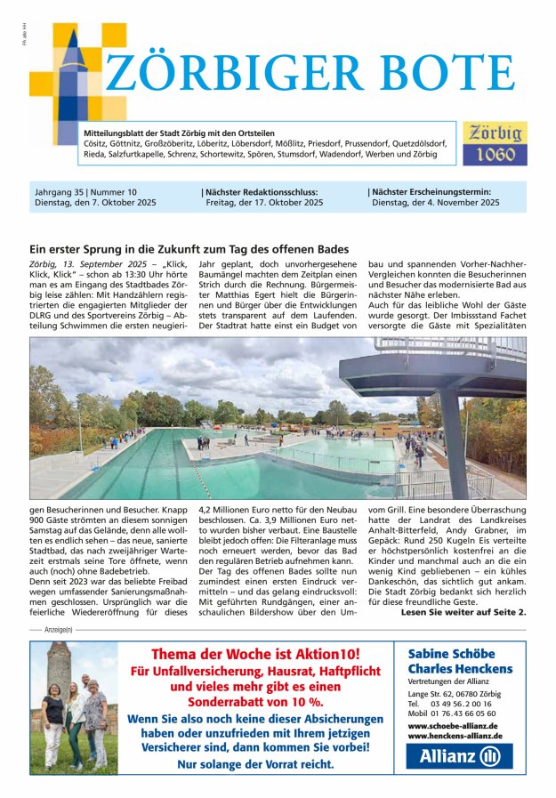 Zörbiger Bote – Mitteilungsblatt der Stadt Zörbig mit den Ortsteilen Titelblatt 10/2025