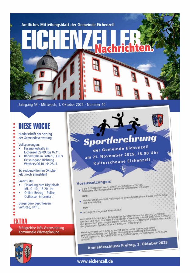Amtliches Mitteilungsblatt der Gemeinde Eichenzell Titelblatt 40/2025