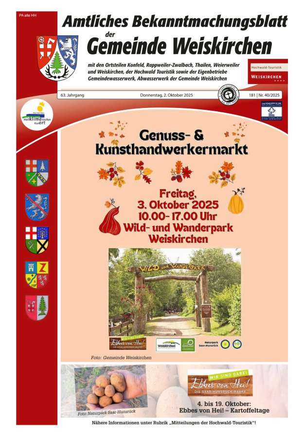 Amtliches Bekanntmachungsblatt der Gemeinde Weiskirchen Titelblatt 40/2025