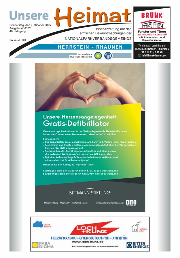 Unsere Heimat VG Herrstein-Rhaunen Titelblatt 40/2025