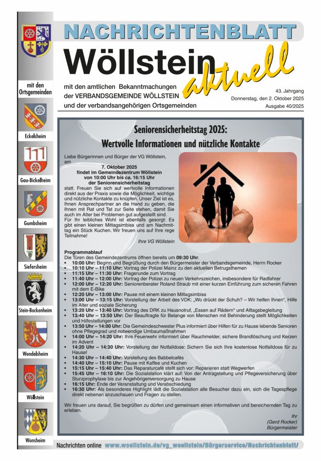 Nachrichtenblatt Wöllstein aktuell Titelblatt 40/2025