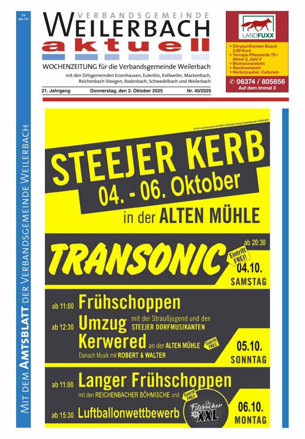 Verbandsgemeinde Weilerbach aktuell Titelblatt 40/2025