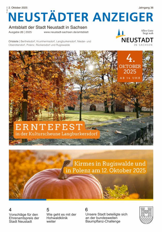 Neustädter Anzeiger - Amts- und Heimatblatt der Stadt Neustadt in Sachsen Titelblatt 20/2025