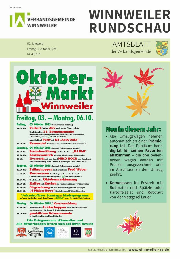 Winnweiler Rundschau Titelblatt 40/2025