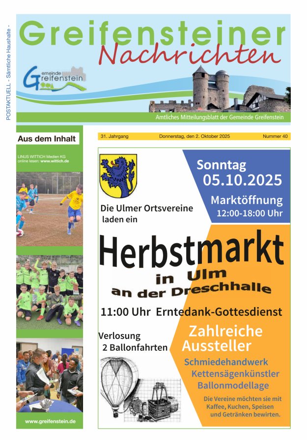 Mitteilungsblatt der Gemeinde Greifenstein Titelblatt 40/2025