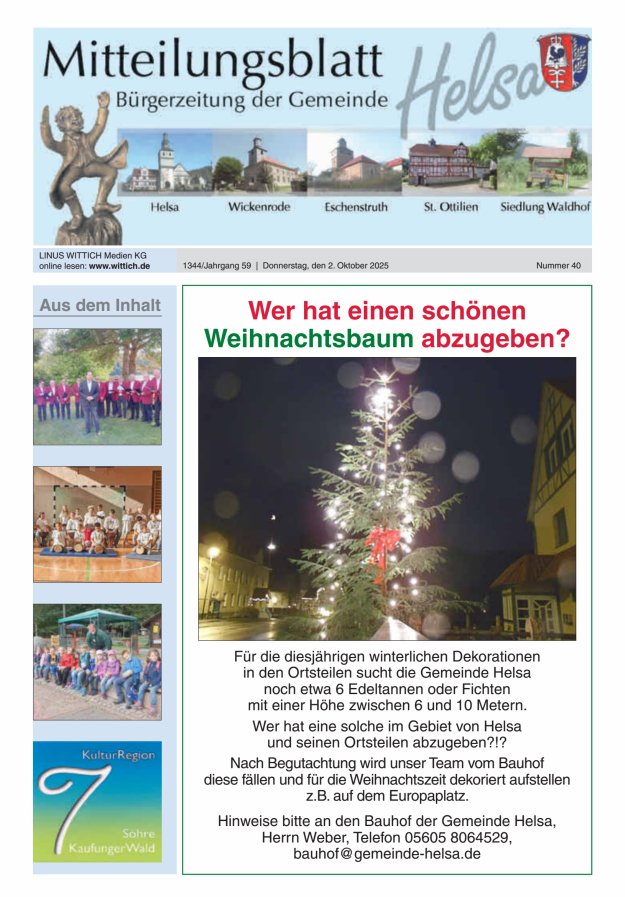 Mitteilungsblatt Helsa Titelblatt 40/2025