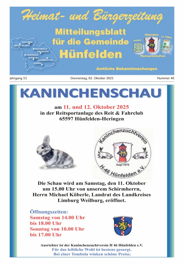 Mitteilungsblatt für die Gemeinde Hünfelden Titelblatt 40/2025