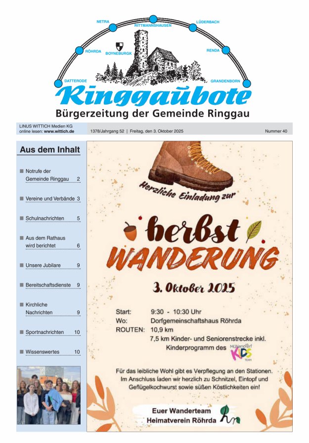 Ringgaubote Titelblatt 40/2025