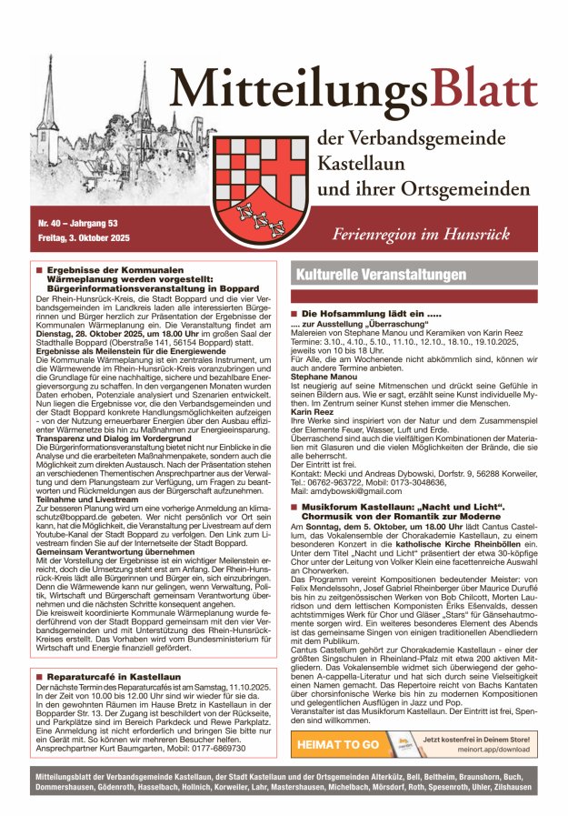 Mitteilungsblatt Kastellaun Titelblatt 40/2025