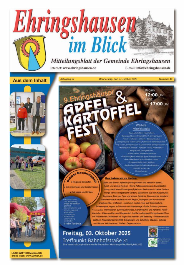 Mitteilungsblatt der Gemeinde Ehringshausen Titelblatt 40/2025