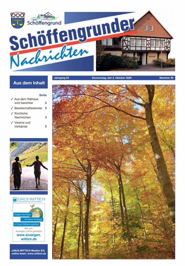 Schöffengrunder Nachrichten Titelblatt 40/2025