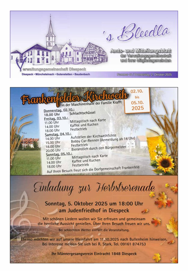 Amts- und Mitteilungsblatt VGem Diespeck Titelblatt 40/2025