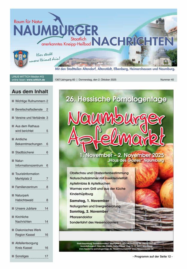 Naumburger Nachrichten Titelblatt 40/2025