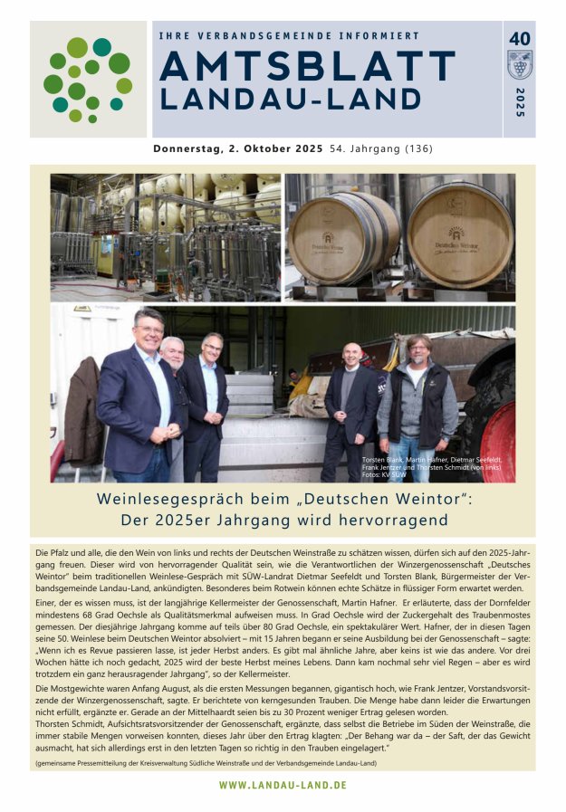 Amtsblatt VG Landau-Land Titelblatt 40/2025