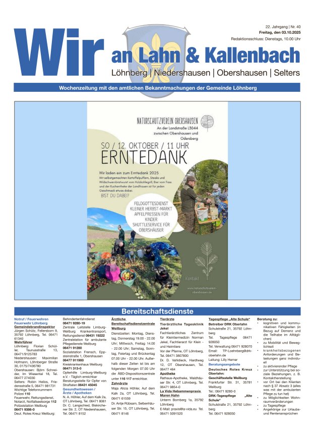 Amtliches Mitteilungsblatt der Gemeinde Löhnberg Titelblatt 40/2025