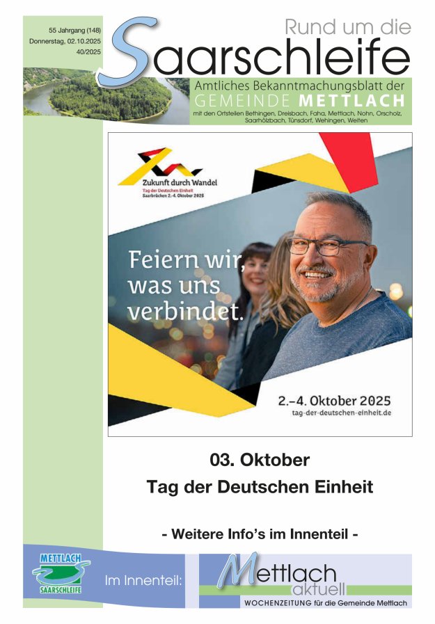 Rund um die Saarschleife Gemeinde Mettlach Titelblatt 40/2025