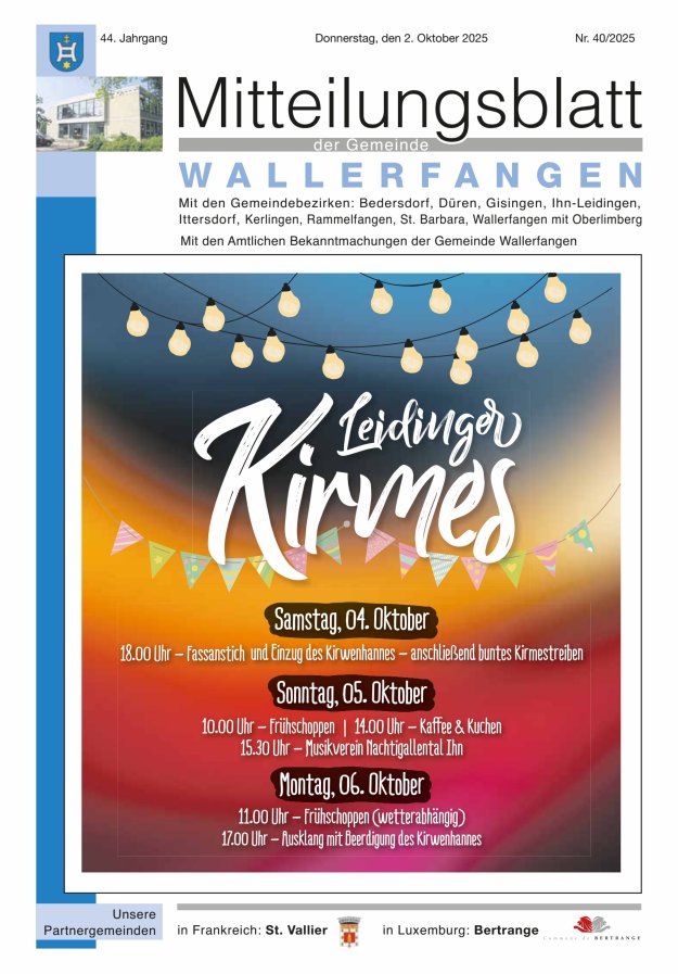 Mitteilungsblatt Gemeinde Wallerfangen Titelblatt 40/2025