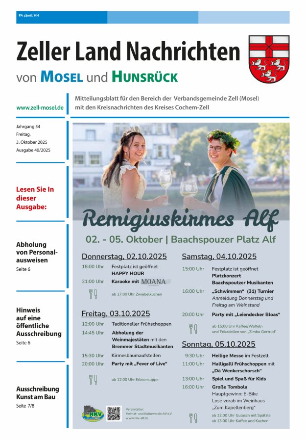 Zeller Land Nachrichten Titelblatt 40/2025
