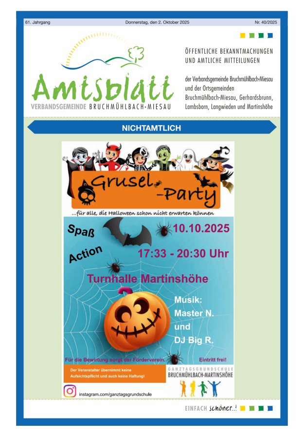 Amtsblatt der VG Bruchmühlbach-Miesau Titelblatt 40/2025