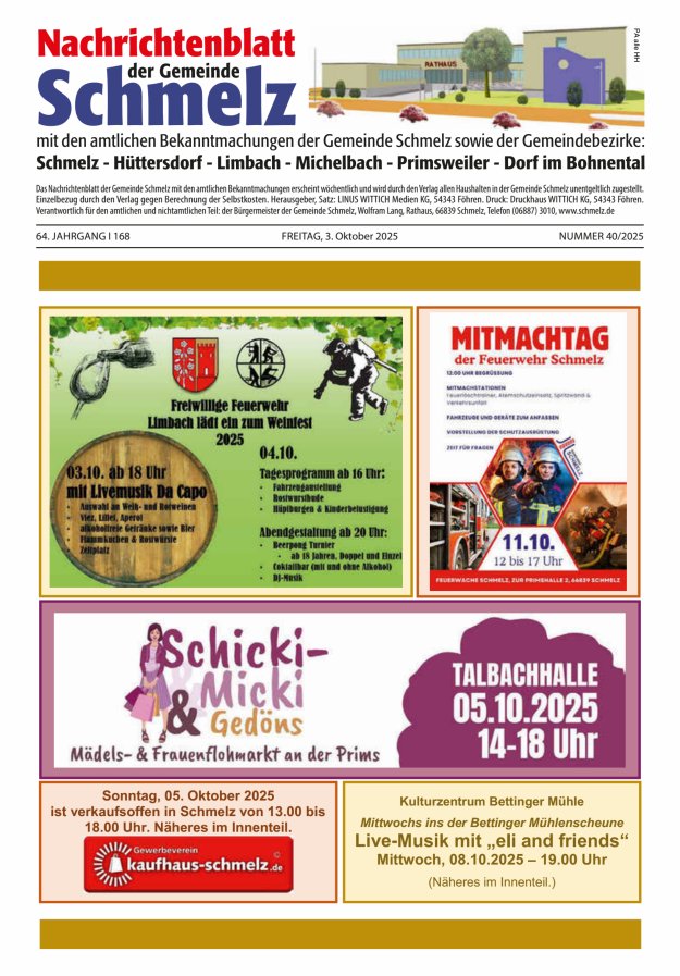 Nachrichtenblatt Schmelz Titelblatt 40/2025