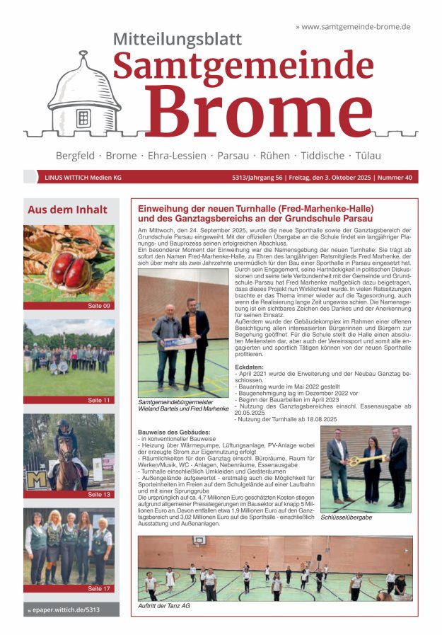 Mitteilungsblatt der Samtgemeinde Brome Titelblatt 40/2025