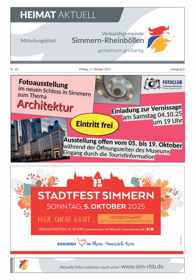 Heimat Aktuell Mitteilungsblatt der VG Simmern-Rheinböllen-Ausg Rheinböllen Titelblatt 40/2025