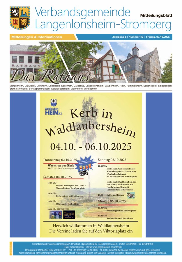 Das Rathaus - MTB d VG Langenlonsheim-Stromberg Titelblatt 40/2025