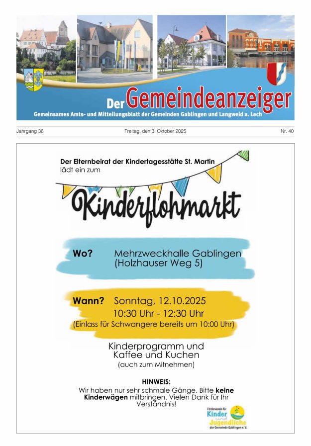 Der Gemeindeanzeiger - Gablingen Langweid Titelblatt 40/2025