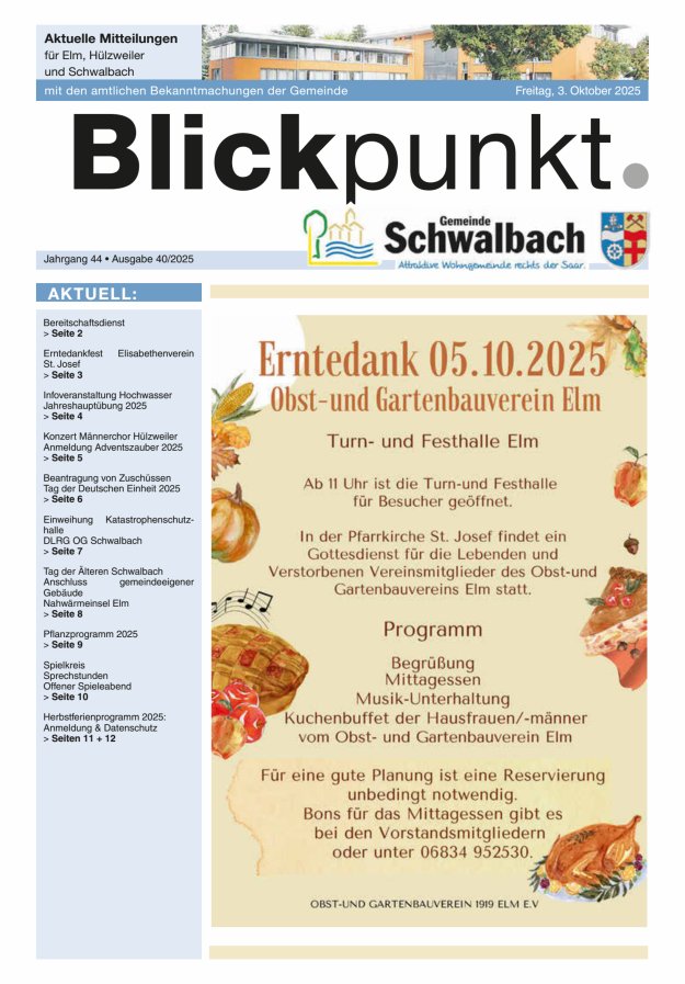 Blickpunkt Schwalbach Titelblatt 40/2025